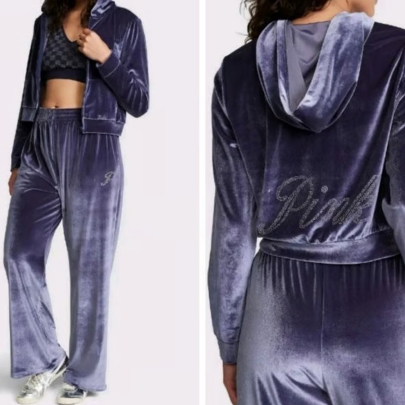 PINK Victoria's Secret Pants - PINK Victoria's Secret velour track suit with pockets and PINK logo in gems xl